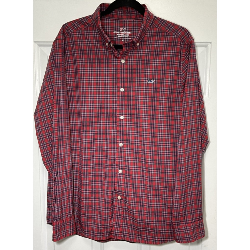 Vineyard Vines Performance Classic Fit Whale Shirt Embroidery Red Plaid Mens Med